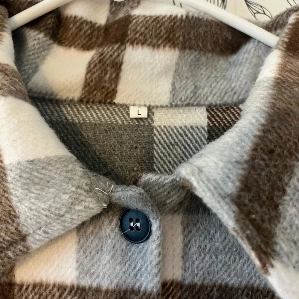 Plaid Button-Up Shaket - Gray and Brown - Picture 4 of 7